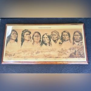Vintage Rare Wood Print Indians of the Little Big Horn